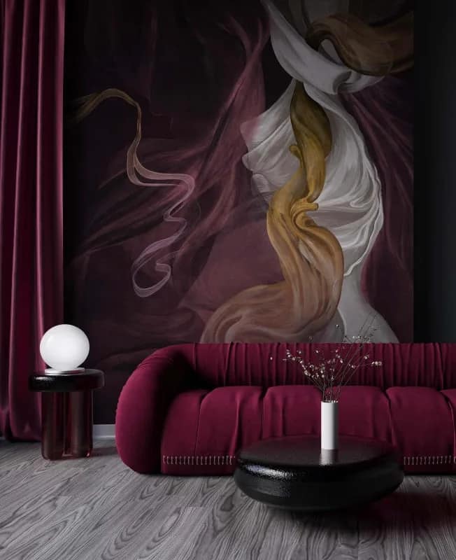 Bordo Altın Dalgalı Soyut Duvar Kağıdı