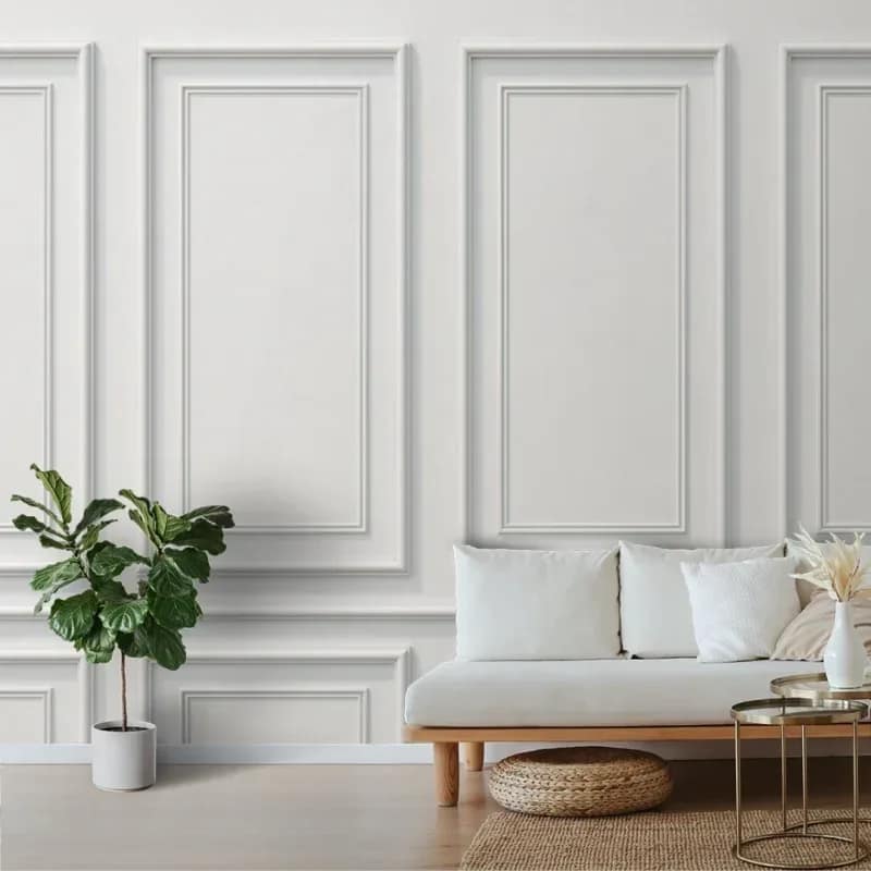 Beyaz Klasik Panel Görünümlü 3D Duvar Kağıdı