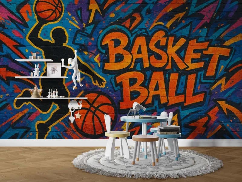 Renkli Grafiti Basketbollu Duvar Kağıdı