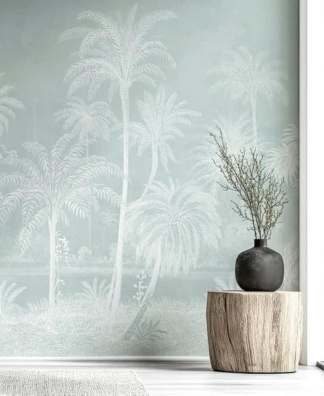 Mint Yeşili Palmiyeli Tropikal Duvar Kağıdı