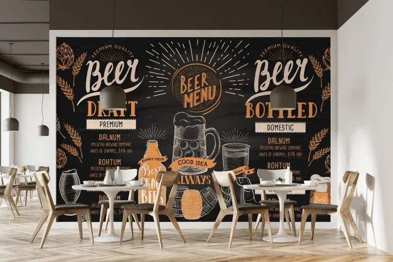 Siyah Tebeşir Bira Menülü Kafe Duvar Kağıdı